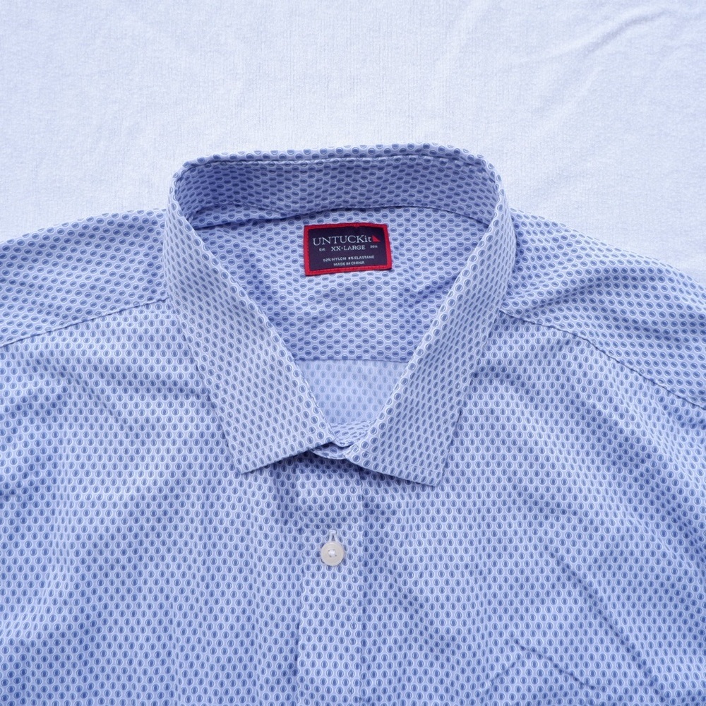 Untuckit Shirt Mens 2XL XXL Blue Button Up Coastal Summer All Over Print Borgo